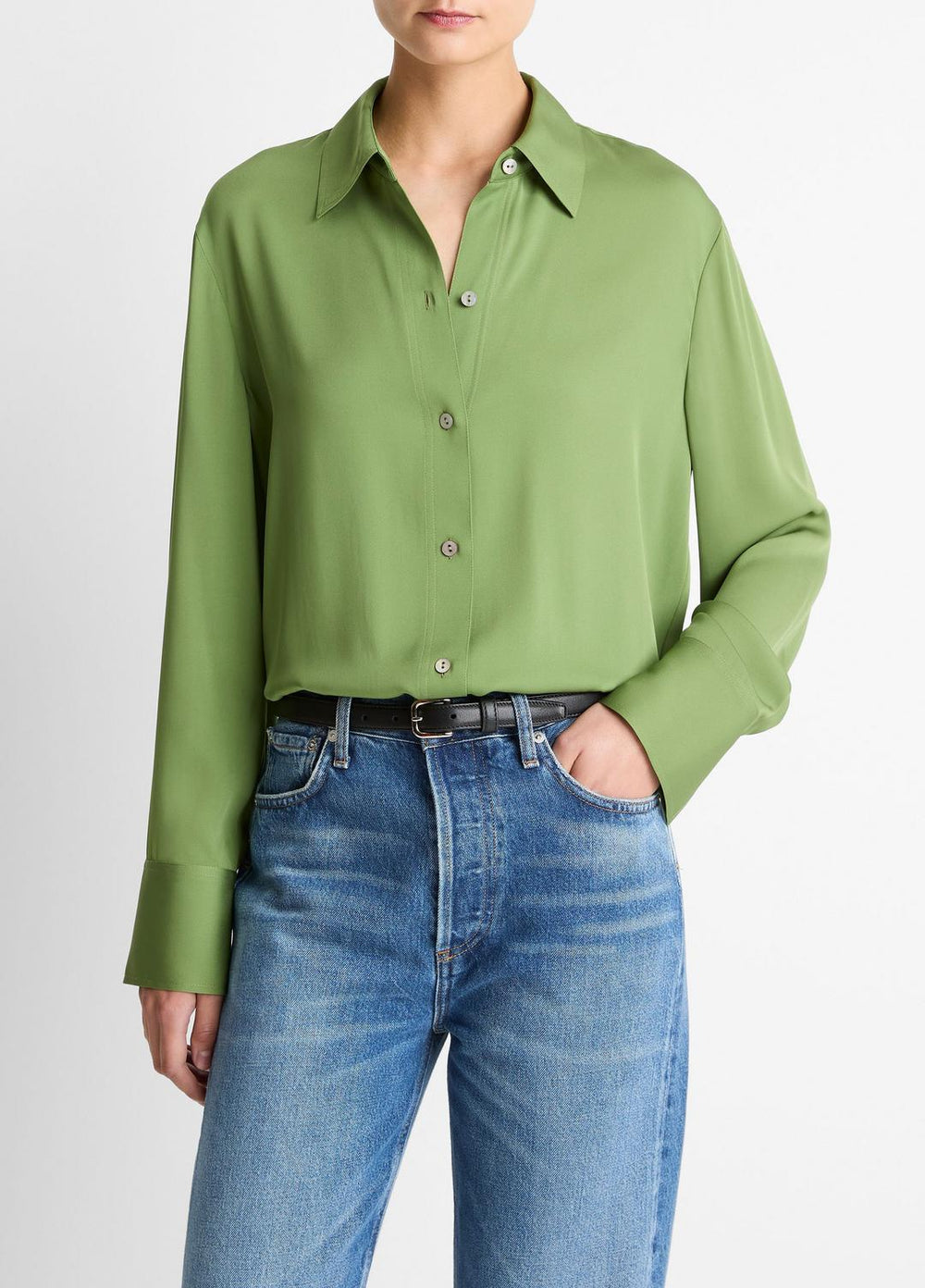 Stretch-Silk Button-Front Blouse in Long Sleeve | Vince on sale