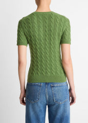 Cable-Knit Wool & Cashmere-Blend Short-Sleeve Sweater in Crew Neck | Vince Online