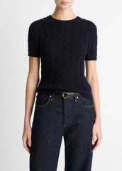 Cable-Knit Wool & Cashmere-Blend Short-Sleeve Sweater in Crew Neck | Vince near me