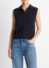 Cable-Knit Wool & Cotton-Blend Sweater Vest in V-Neck | Vince sale
