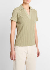 Ribbed Cotton-Blend Polo Shirt in Short Sleeve | Vince discount