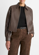 Leather Cropped Zip-Front Jacket in Leather Jackets | Vince near me
