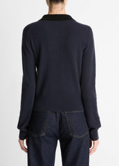 Contrast-Trim Wool & Cashmere-Blend Collared Cardigan in Cardigans | Vince on sale