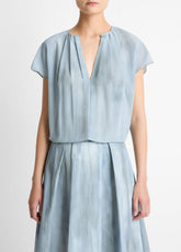 Washed Ombré Silk Gathered Cap-Sleeve Blouse in Short Sleeve | Vince Online