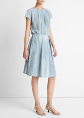 Washed Ombré Cotton Pleated Knee Skirt in Skirts | Vince outlet