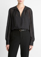 Metallic-Stripe Gathered Blouse in Long Sleeve | Vince near me