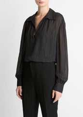 Metallic-Stripe Gathered Blouse in Long Sleeve | Vince near me