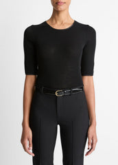 Satin-Trim Wool Elbow-Sleeve T-Shirt in Short Sleeve | Vince sale