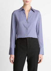 Stretch-Silk Button-Front Blouse in Long Sleeve | Vince for sale