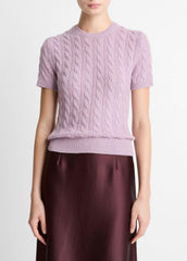 Cable-Knit Wool & Cashmere-Blend Short-Sleeve Sweater in Crew Neck | Vince US