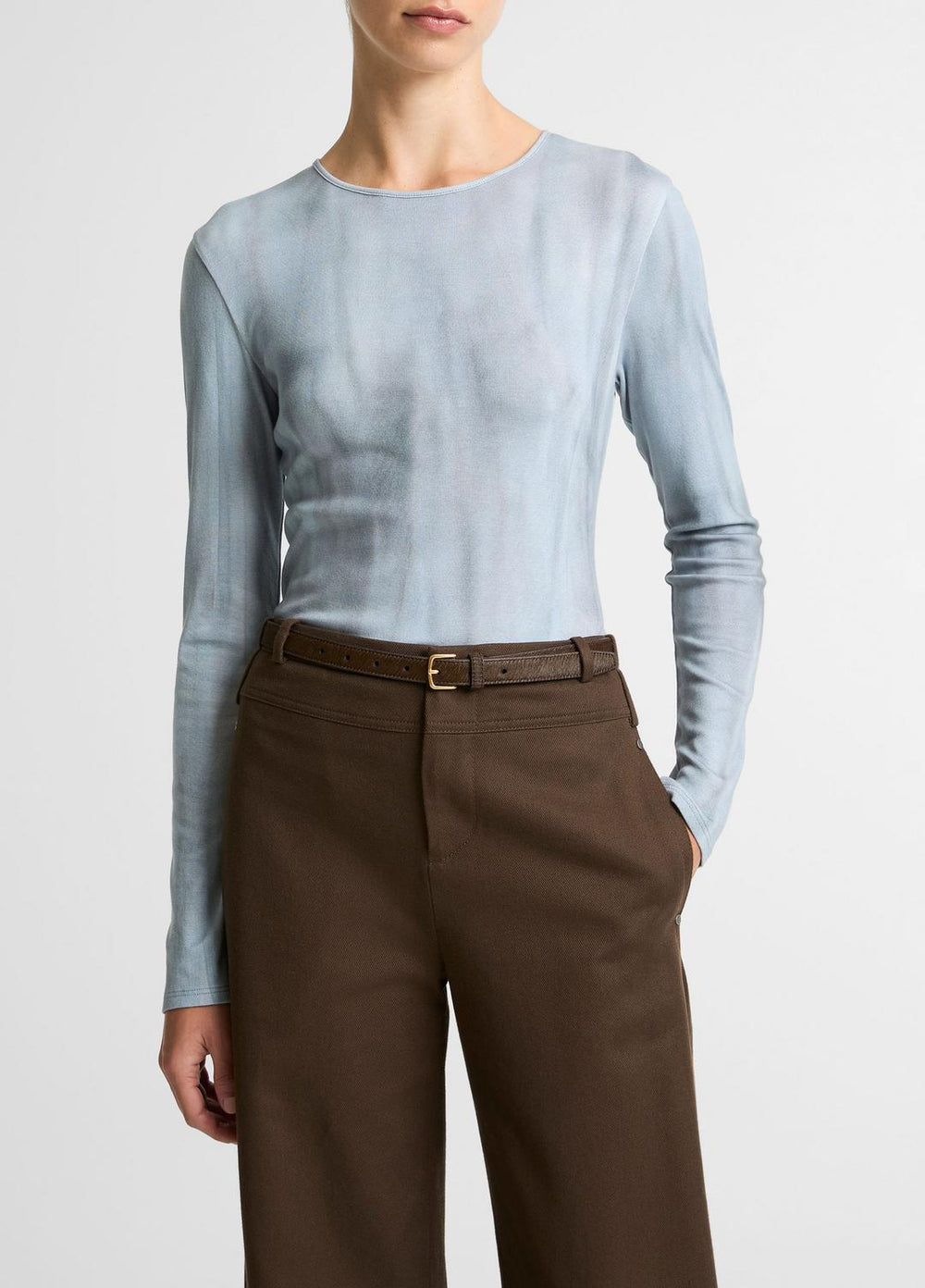 Washed Ombré Pima Cotton-Blend Long-Sleeve T-Shirt in Long Sleeve | Vince outlet