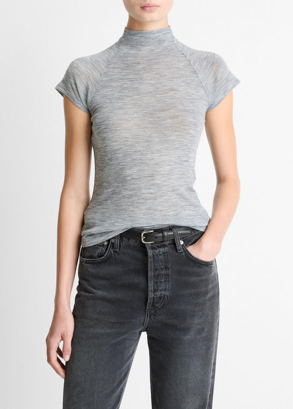 Wool Raglan Cap-Sleeve Mock-Neck Top in Short Sleeve | Vince discount