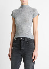 Wool Raglan Cap-Sleeve Mock-Neck Top in Short Sleeve | Vince discount