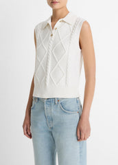 Cable-Knit Wool & Cotton-Blend Sweater Vest in V-Neck | Vince for sale