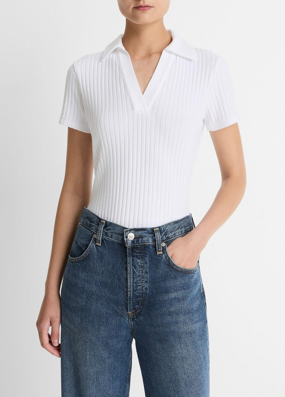 Ribbed Cotton-Blend Polo Shirt in Short Sleeve | Vince US