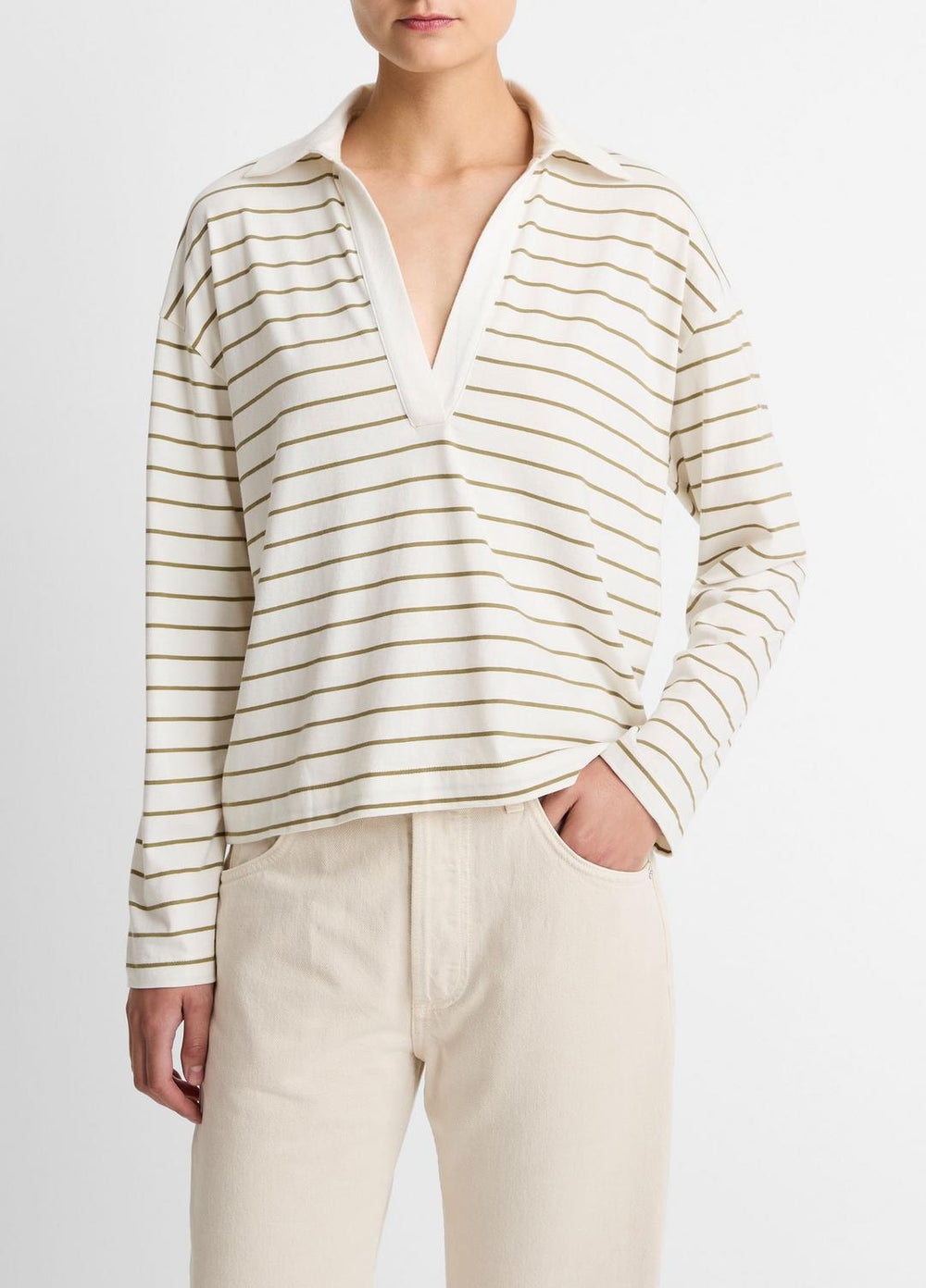 Striped Cotton Long-Sleeve Polo Shirt in Long Sleeve | Vince for sale