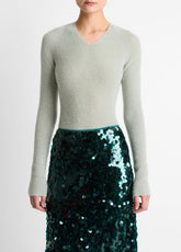Metallic Ribbed High V-Neck Sweater in V-Neck | Vince discount