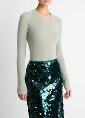 Metallic Ribbed High V-Neck Sweater in V-Neck | Vince discount