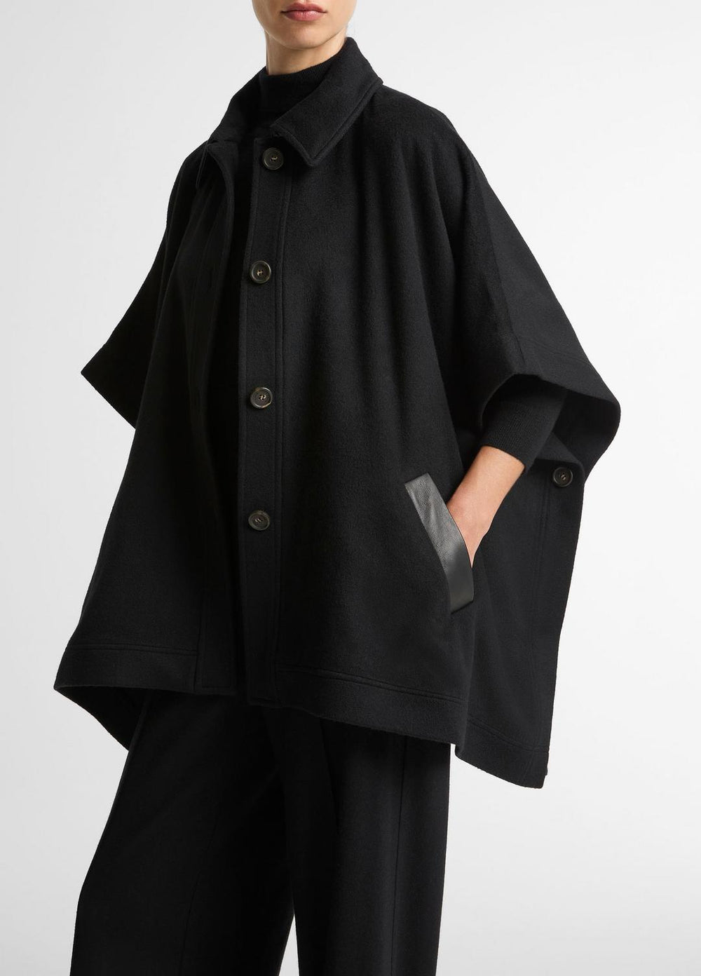 Leather-Trim Wool Cape in Accessories | Vince near me
