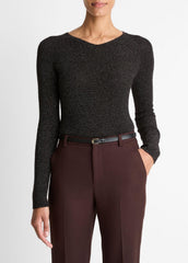 Metallic Ribbed High V-Neck Sweater in V-Neck | Vince sale