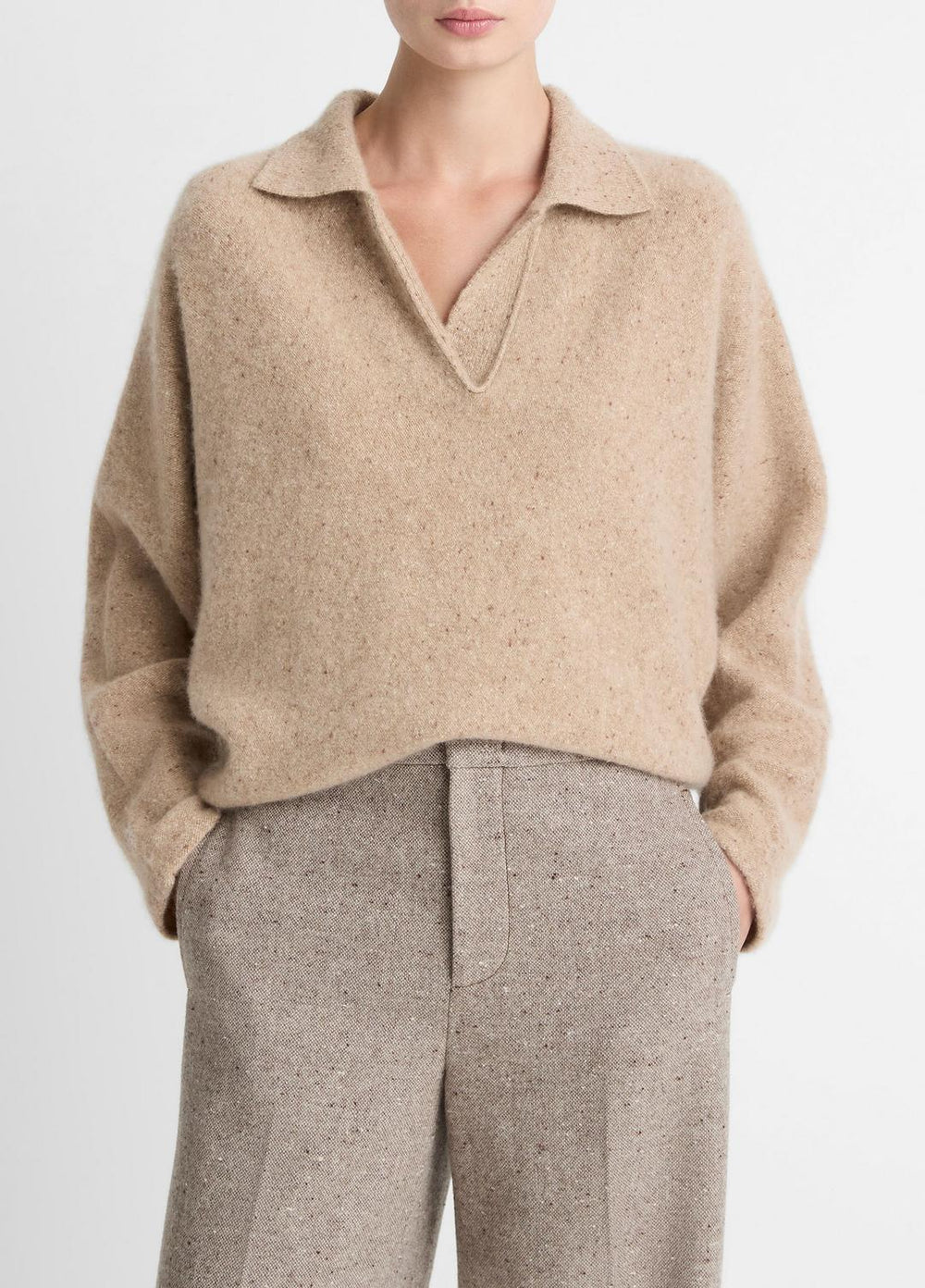 Donegal Plush Cashmere Dolman-Sleeve Polo Sweater in Cashmere | Vince for sale