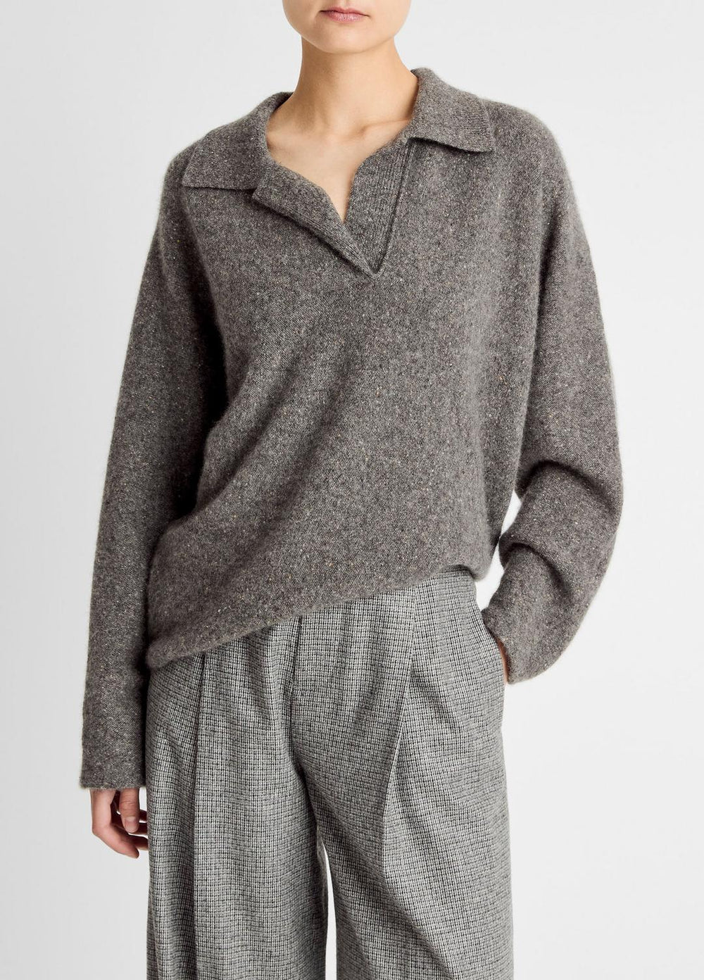 Donegal Plush Cashmere Dolman-Sleeve Polo Sweater in Cashmere | Vince US