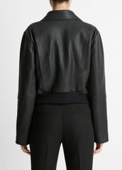 Shearling-Trim Shrunken Leather Jacket in Leather Jackets | Vince near me