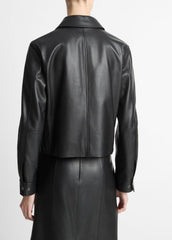 Leather Cropped Zip-Front Jacket in Jackets | Vince near me
