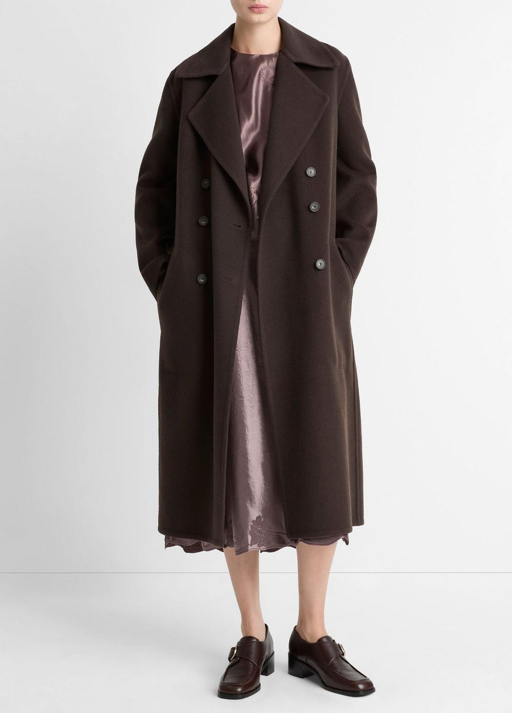 Wool-Blend Double-Breasted Long Coat in Coats | Vince near me