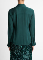 Silk-Blend Slim Button-Front Blouse in Long Sleeve | Vince US