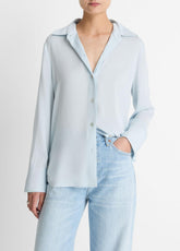 Stretch-Silk Button-Front Blouse in Long Sleeve | Vince outlet