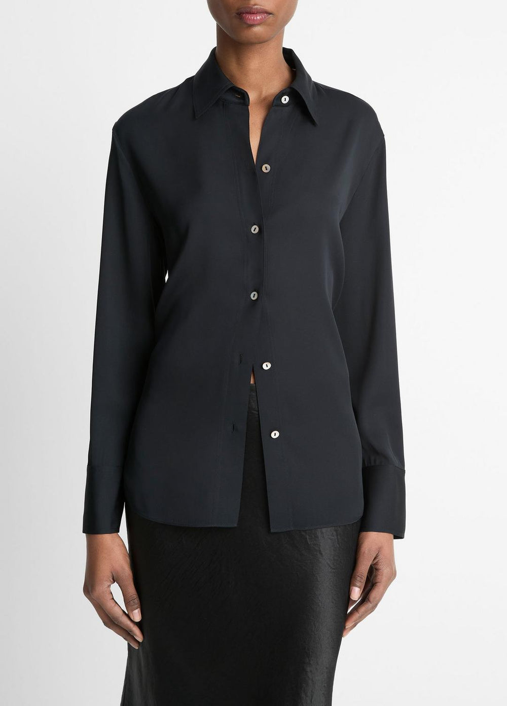 Stretch-Silk Button-Front Blouse in Long Sleeve | Vince US