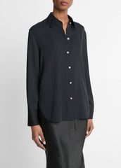 Stretch-Silk Button-Front Blouse in Long Sleeve | Vince US
