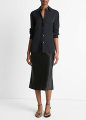 Stretch-Silk Button-Front Blouse in Long Sleeve | Vince US