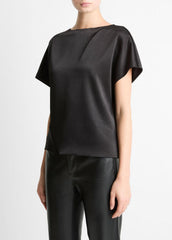 Draped Satin Dolman-Sleeve Blouse in Short Sleeve | Vince outlet