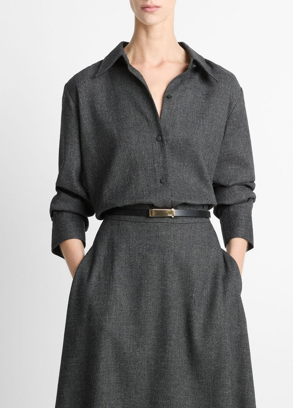 Italian Jaspe Relaxed Button-Front Shirt in Long Sleeve | Vince for sale