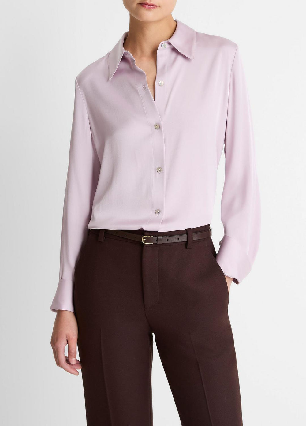 Silk-Blend Slim Button-Front Blouse in Long Sleeve | Vince Online