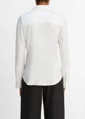 Silk-Blend Slim Button-Front Blouse in Long Sleeve | Vince Online