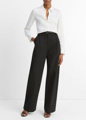 Silk-Blend Slim Button-Front Blouse in Long Sleeve | Vince Online