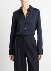 Silk-Blend Slim Button-Front Blouse in Long Sleeve | Vince sale