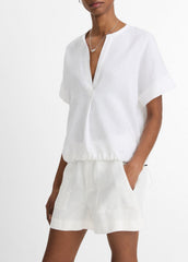 Linen Drawcord-Hem Blouse in Short Sleeve | Vince for sale