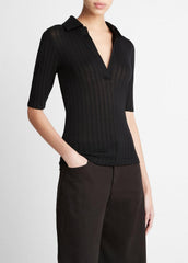 Cotton Elbow-Sleeve Polo Shirt in Short Sleeve | Vince on sale