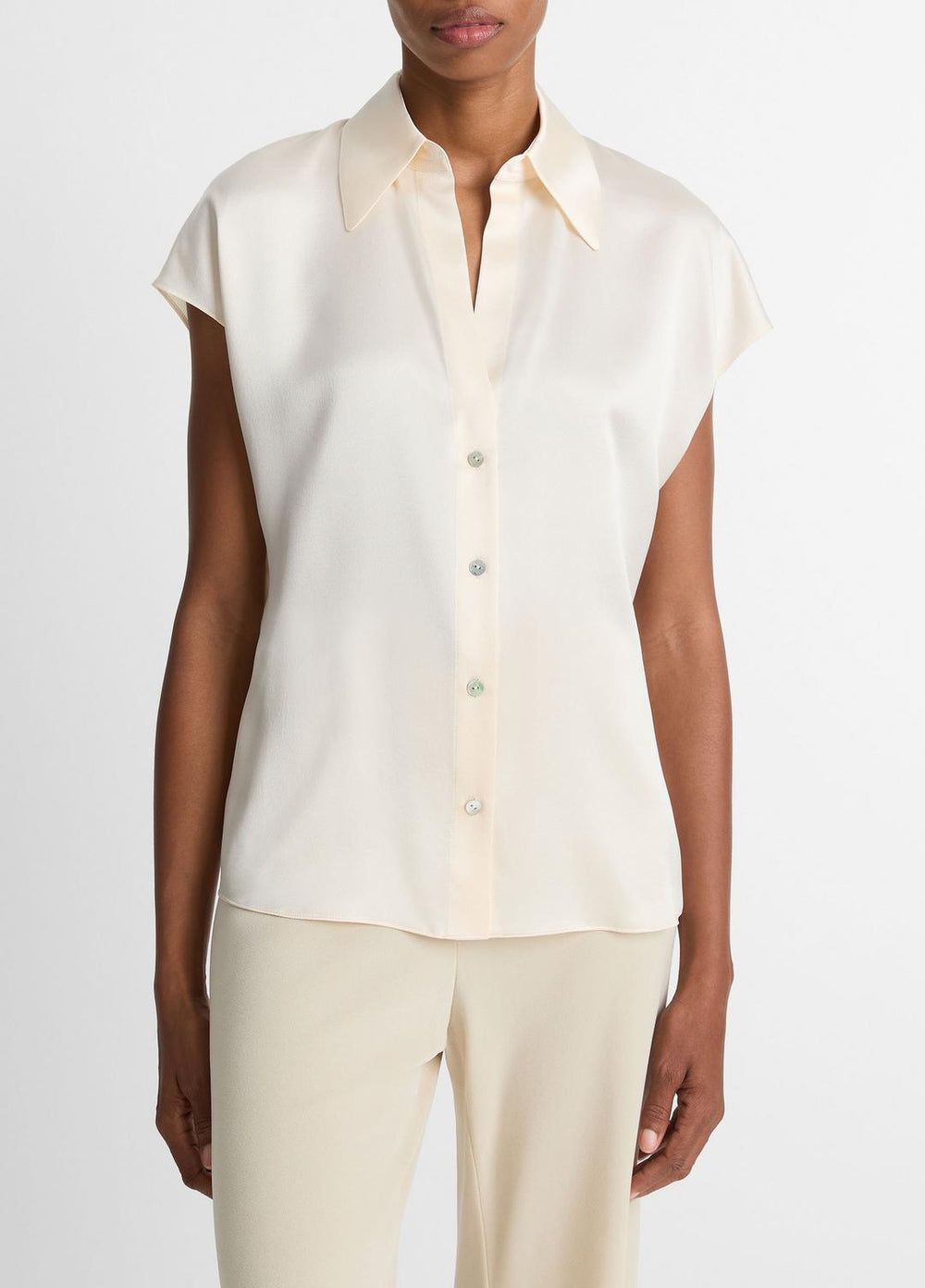 Silk Cap-Sleeve Ruched-Back Blouse in Short Sleeve | Vince US