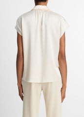 Silk Cap-Sleeve Ruched-Back Blouse in Short Sleeve | Vince US