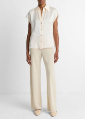 Silk Cap-Sleeve Ruched-Back Blouse in Short Sleeve | Vince US