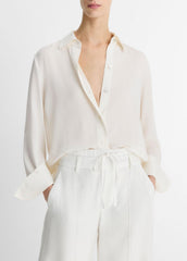Stretch-Silk Button-Front Blouse in Long Sleeve | Vince outlet