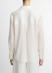 Stretch-Silk Button-Front Blouse in Long Sleeve | Vince outlet