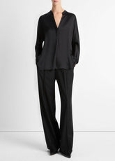 Silk Satin Band-Collar Blouse in Long Sleeve | Vince on sale