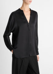 Silk Satin Band-Collar Blouse in Long Sleeve | Vince on sale