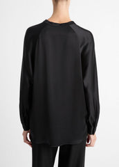 Silk Satin Band-Collar Blouse in Long Sleeve | Vince on sale